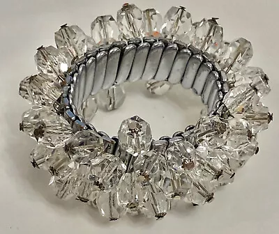 Vintage 1950's  Cut Lucite Beads Cha Cha EXPANDABLE Chrome Cuff Metal Bracelet ✨ • $10