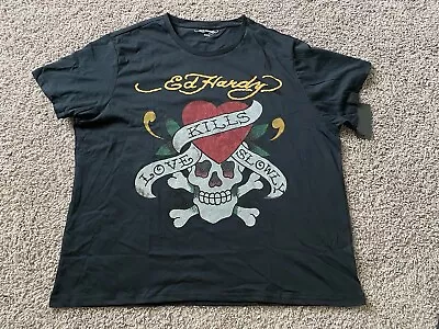 Ed Hardy Rhinestone Love Kills Slowly Heart Skull T-Shirt Black Tee Men SZ  2XL • $29.99