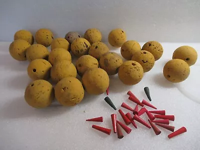 24 Pc Old Original Round Ball Cork Sliding Peg Fishing Floats Bobbers With Pegs • $49.99