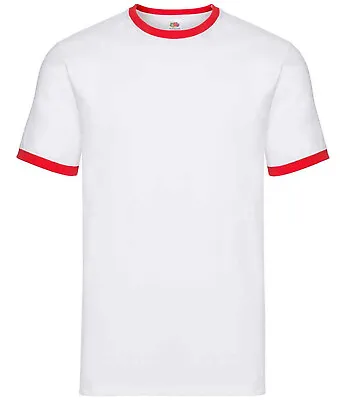 White & Red Contrast Ringer T-Shirt - Brand New - Fruit Of The Loom • £4.95