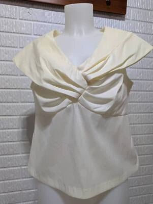 $18 • Buy R And M Richards Vintage Women's Cream V-Neck Ruched Crossover Blouse Top Size P