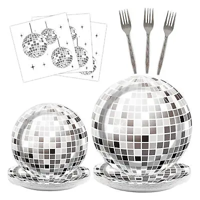 96PCS Disco Party Plates 70's Decorative Party Tableware Set Plates Cups Forks • £31.55