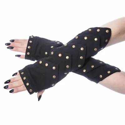 Poizen Industries Whisper Goth Steampunk Studded Arm Warmers Fingerless Gloves • $36.73