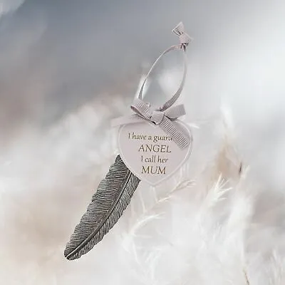 Mum Guardian Angel Hanging Heart & Feather Plaque Tag | Memorial Tribute Gift • £6.99