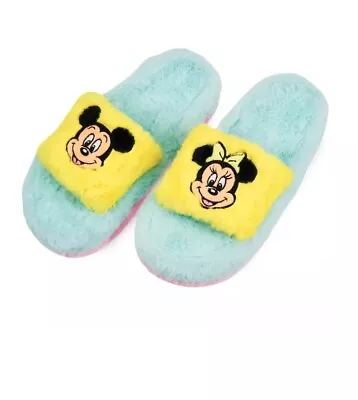 Disney Mickey And Minnie Mouse Fuzzy Slide Slippers For Adults NWT Medium • £43.39