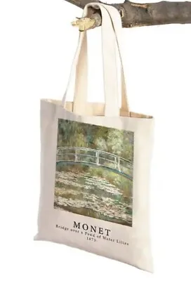 Monet Water Lilies & Bridge Canvas Tote Bag Carry All National Gallery Museum • $28.50