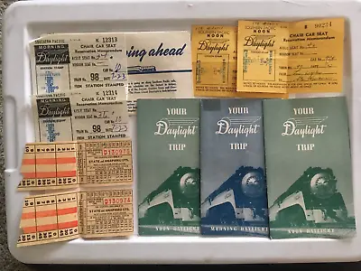 Vtg 1947 Southern Pacific Daylight Train Ticket & Railroad Trip Itenary Lot 10 • $34.89