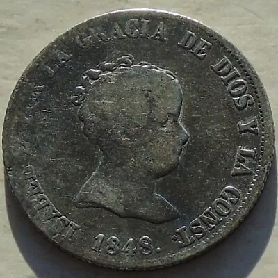 1848 M CL Spain Silver 4 Reales Of Isabel II KM# 519 23mm 5.09g • $14.92