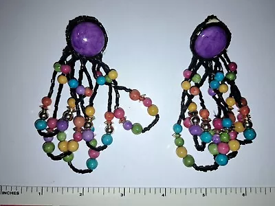 Vintage 80s Earrings Plastic Multi Colored Beads • $8