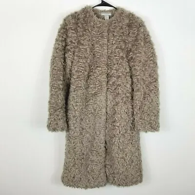 H&M Womens Brown Long Sleeve Faux Fur Comfort Long Winter Coat Size 2 • $33.99