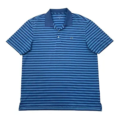 Vineyard Vines Polo Shirt Men XL Extra Large Blue Striped Whale Logo Performance • $16.95