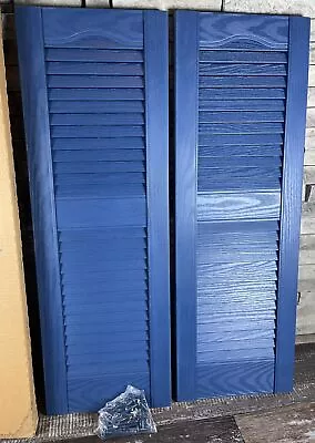 1 Pair Of Mid America Open Louver Vinyl Shutters 12 X 36 Inches Classic Blue 036 • $24.99