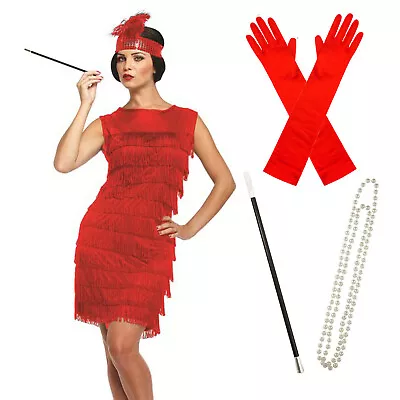 Women's Red Flapper Dress Charleston Gatsby Costume 1920's Fancy Dress • £15.95