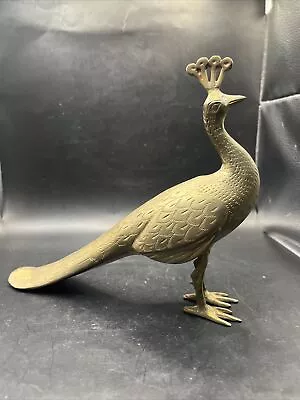 Vintage Brass Peacock Etched Figurine Statue 7.5  H X 9  L X 2.25  W Home Decor • $44.99