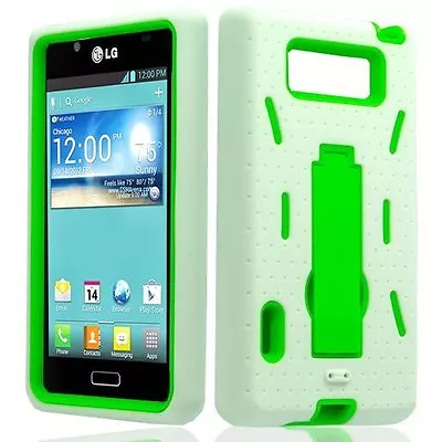 Hybrid Armor Case With Kickstand For LG Optimus Splendor US730 - White/Green • $8.75