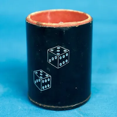 Vintage Stiched Black Leather Bar Dice Cup - Made In England “Real Hide” C.1955 • $14.99