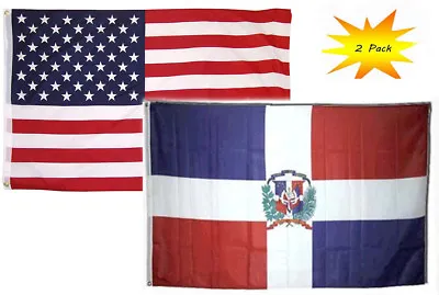 3x5 3’x5’ Wholesale Set (2 Pack) USA American & Dominican Republic Flag Banner • $13.88