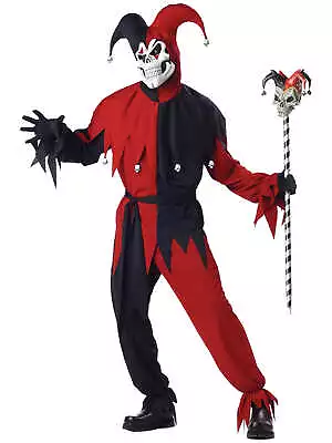 Evil Jester Mardi Gras Red Black Joker Horror Clown Halloween Men Costume • $74.95