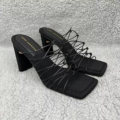 Good American Mule Heels Womens 8 Shoes Black Neoprene String Caged Open Toe • £79.80