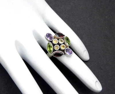 $59.99 • Buy Vintage Citrine Garnet Modernist Statement Ring 925 Sterling Silver Jewelry