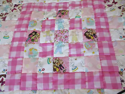 Hand Made Childs Patchwork Quilt Lightly Padded 52  X 46 Pinks/white/animals New • £22