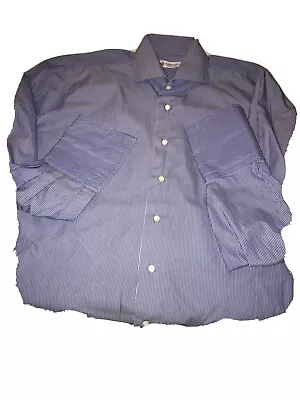 $60 • Buy Domenico Vacca Cucita A Mano Navy Pinstripe Dress Shirt Cotton French Cuff 16.5