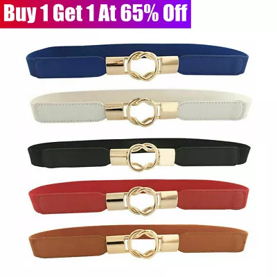 Womens Ladies Belt Stretch Elasticated Skinny Waist Dress Waistband Metal Buckle • £3.78