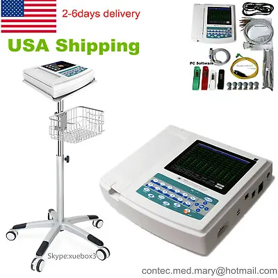 Digital 12-channel/lead ECG/EKG Machine Interpretation With Stand Trolley FDA US • $898