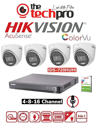 Hikvision 5MP 3K ColorVu CCTV System KIT Camera DVR DS-2CE72KF0T-FS Built-In Mic • £259.59