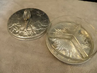 Vintage Hammered Aluminum Candy Or Nut Dish With Glass Insert • $14.75