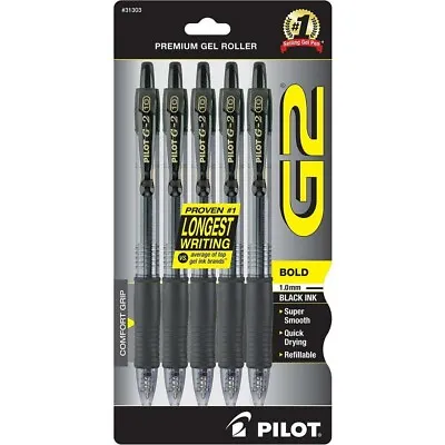 Pilot G2 Retractable Gel Ink Pens Bold Point Black 5 Count • $7.98