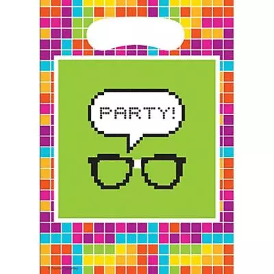 Get Nerdy 80's Pixel Retro Nerd Kids Birthday Party Favor Treat Sacks Loot Bags • £7.21