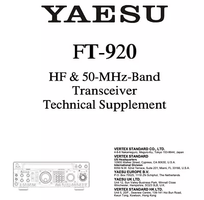 Cdrom: Yaesu Ft-920 Operating & Service Manual Technical Supplement & Brochures • $25