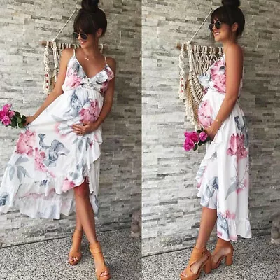 Fashion Women Mother Casual Floral Falbala Pregnant Dress Maternity Boho Beach H • $19.57