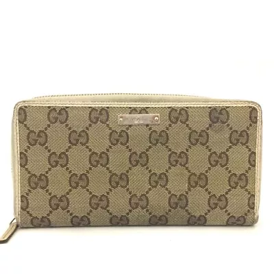 GUCCI GG Logo Canvas Zip Around Long Wallet/7Y0138 • $1