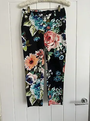 H&M Black Floral Print Dress Trousers - Size 8 • £5