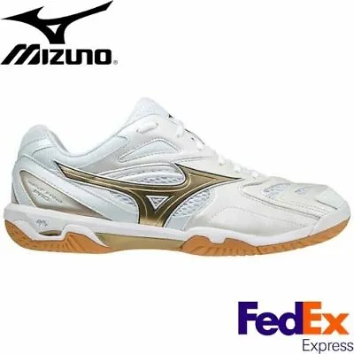 Mizuno Badminton Shoes WAVE FANG PRO White / Gold 71GA2100 50 Unisex Model NEW!! • $143.45