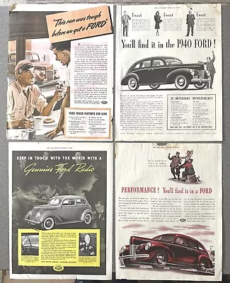 Lot Of 4 Vintage FORD Car Truck & Radio Print Ads - 1937 And 1940 -13.5 X 10.25 • $8.99