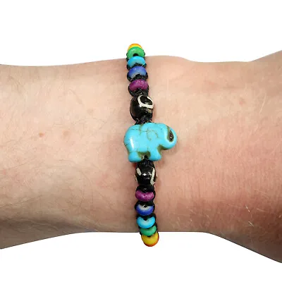 Elephant Bracelet Rainbow Bead Wristband Bangle Mens Womens Boys Girls Jewellery • £2.99