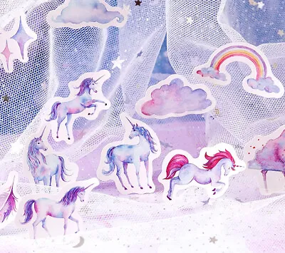 $3.99 • Buy 46pcs Unicorn Scrapbooking Stickers Party Bag Box Seal Rainbow Clouds Feather AU