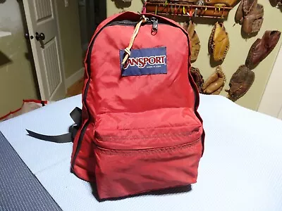 Vintage 90's Jansport Leather Back RED Teardrop Backpack Made In The USA • $29.50