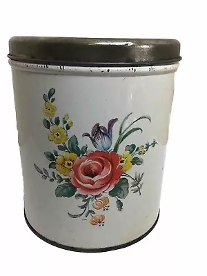VT. Decoware Collectible Tin 1940's Pink Yellow Floral Metal Kitchen Canister • $14.99