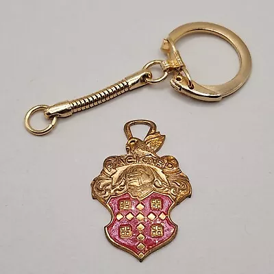 Vtg Packard Crest Shield Keychain Fob Swan Knight Gold Tone Red Key Chain READ • $22.99