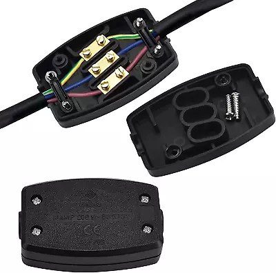 2 PCS 3 Terminal Electrical Junction Box Flex Connector Black 250v 13Amp Cable • £10.22