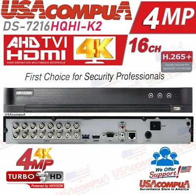 Hikvision 4mp Ds-7216hqhi-k2 16ch Hd-tvi dvr + 8ch Ip Input In Total 24ch H.265+ • $249