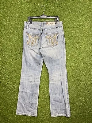 Vintage MEK Jeans Lightwash Denim Cody Straight Leg Embroidered Pants Mens 32x34 • $24.99