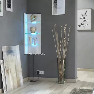 £154.90 • Buy Floating Display Cabinet White High Gloss Wall Corner Shelf Unit CL09 LED Lights