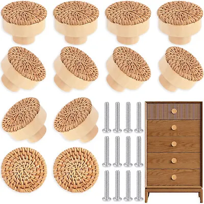 Rattan Cabinets Door Knobs Wood Handles Handmade Woven Furniture Round Pulls • £9.89