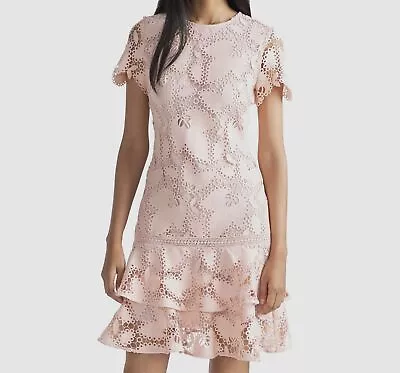 $429 Shoshanna Women's Pink Laced Fluttered Sleeve Mini Dress Size 10 • $137.58