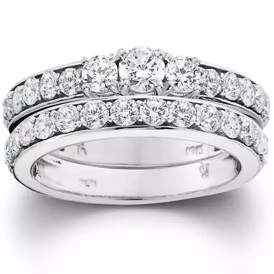 2 1/6ct 3-Stone Diamond Engagement Wedding Ring Set 10K White Gold • $1007.99